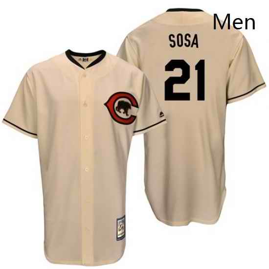 Mens Majestic Chicago Cubs 21 Sammy Sosa Replica Cream Cooperstown Throwback MLB Jersey